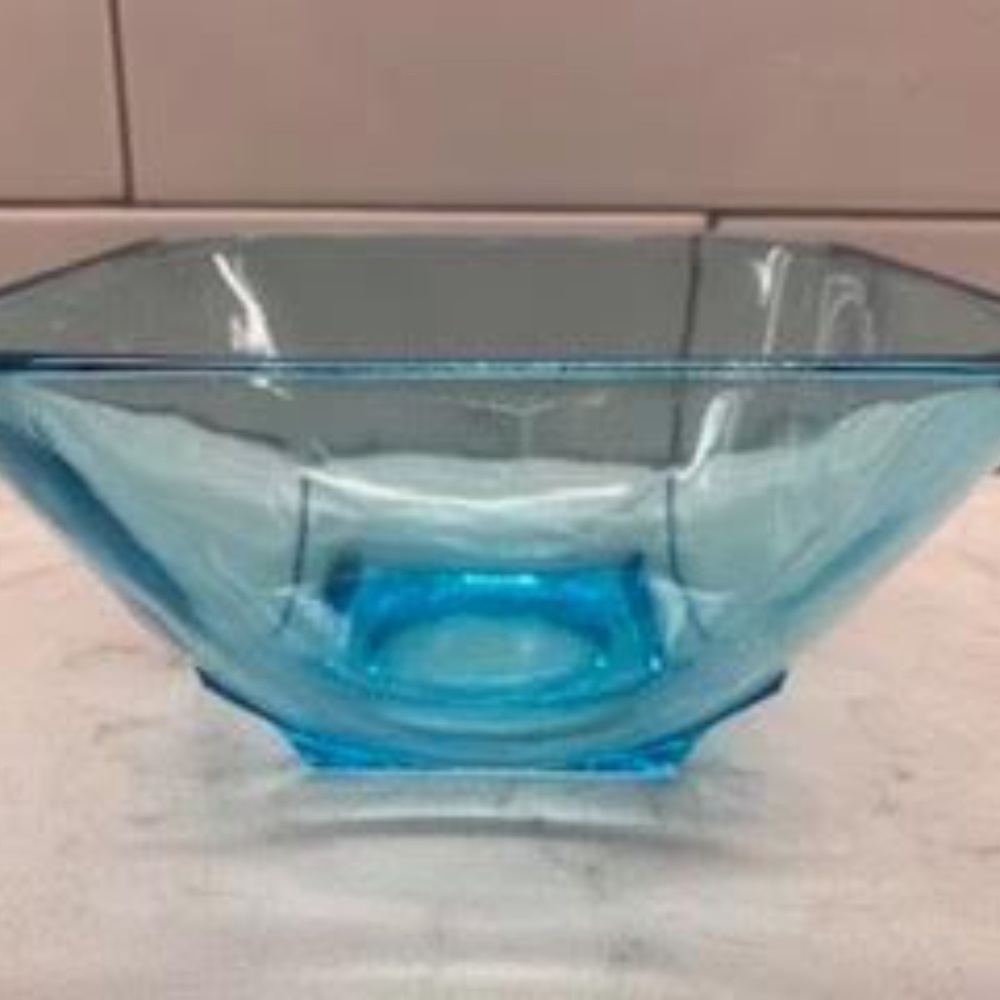 VINTAGE Turquoise Blue Capri Square Colony Bowl by Hazel Atlas